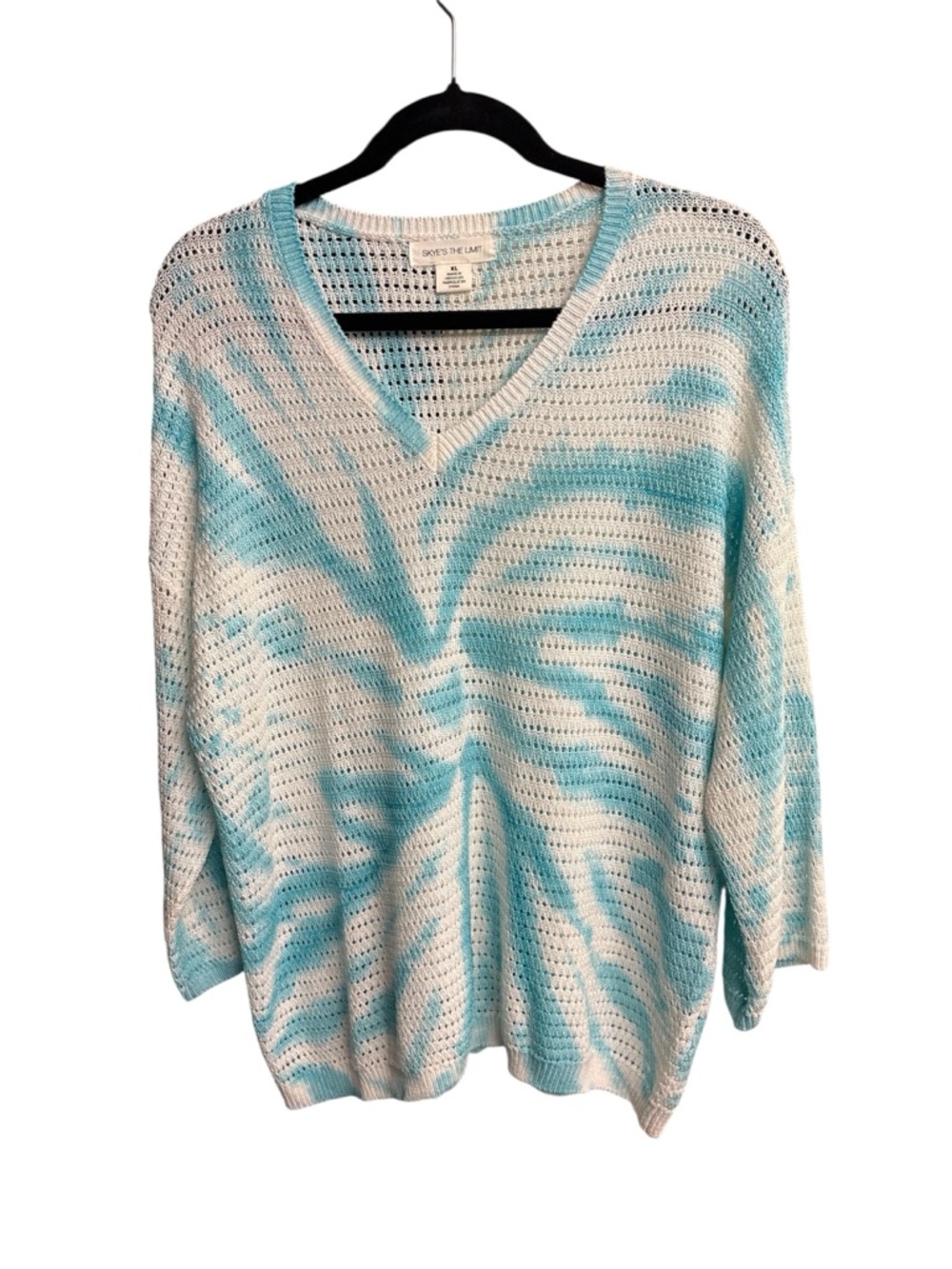 Skye's the Limit V-Neck Sweater in Blue and White